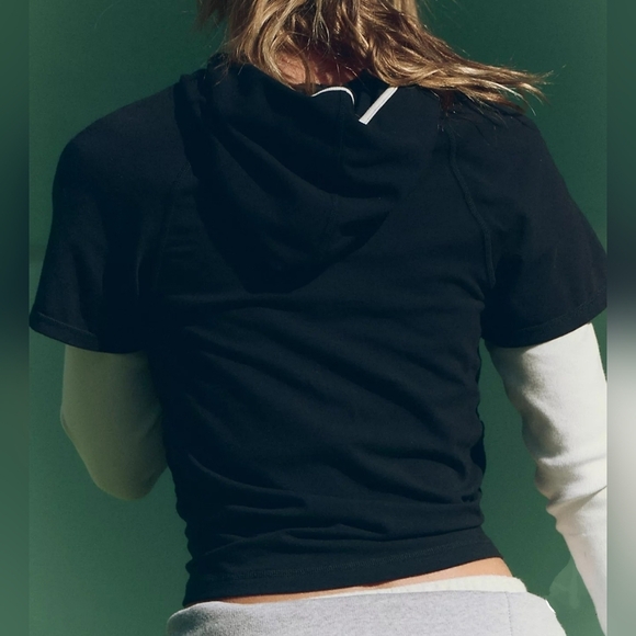 Free People Women's Night Rider Layer Side Ruching ,Black White Combo, XS - Picture 2 of 13